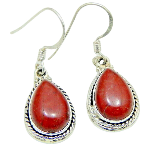 925 Sterling Silver Earring with natural gemstone Red Jesper