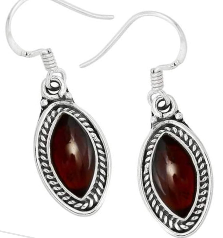 925 Sterling Silver Earring with natural gemstone Garnet