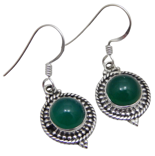 925 Sterling Silver Earring with natural gemstone Green onyx