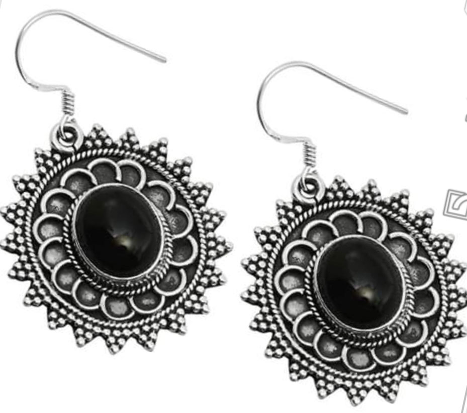 925 Sterling Silver Earring with natural gemstone Black Onyx