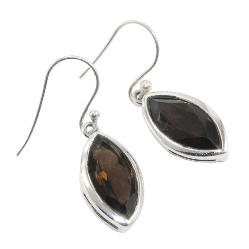 925 Sterling Silver Earring with natural gemstone Smoky quartz