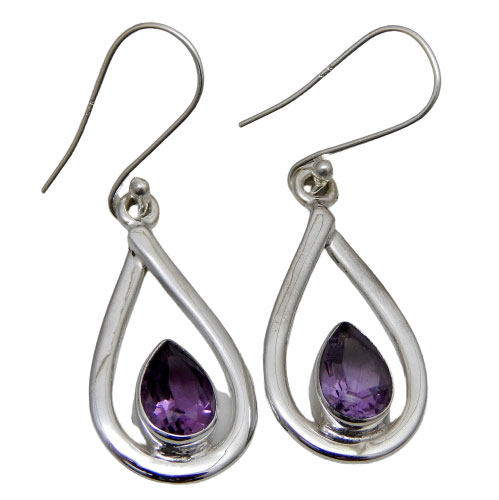 925 Sterling Silver Earring with natural gemstone Amethyst