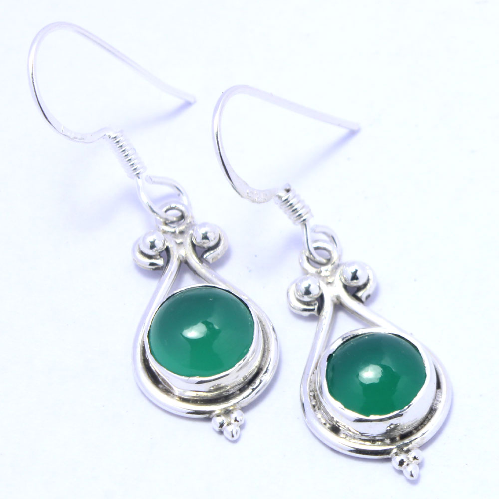 925 Sterling Silver Earring with natural gemstone Green onyx