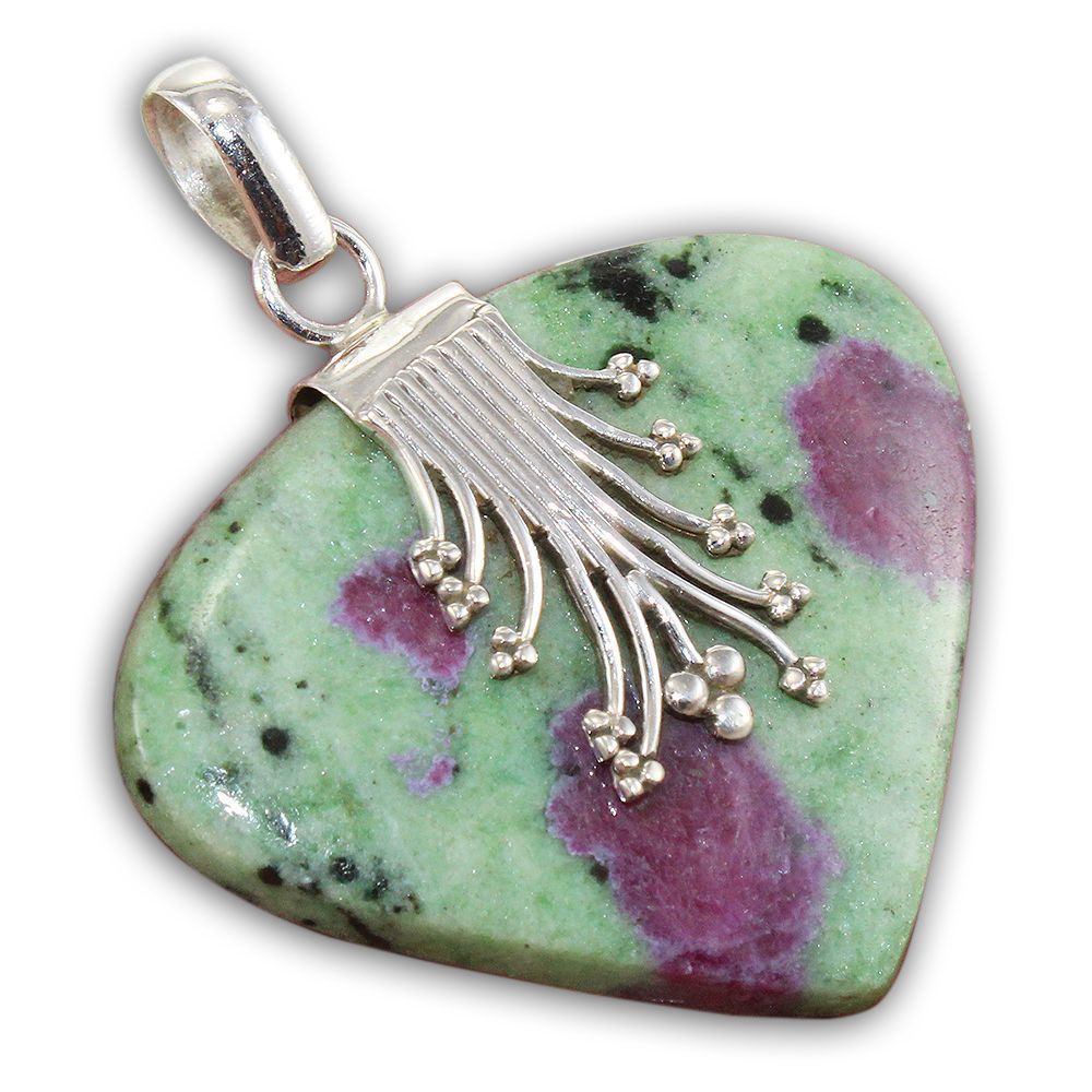 925 Sterling Silver Pendant with natural gemstone Ruby zoisite