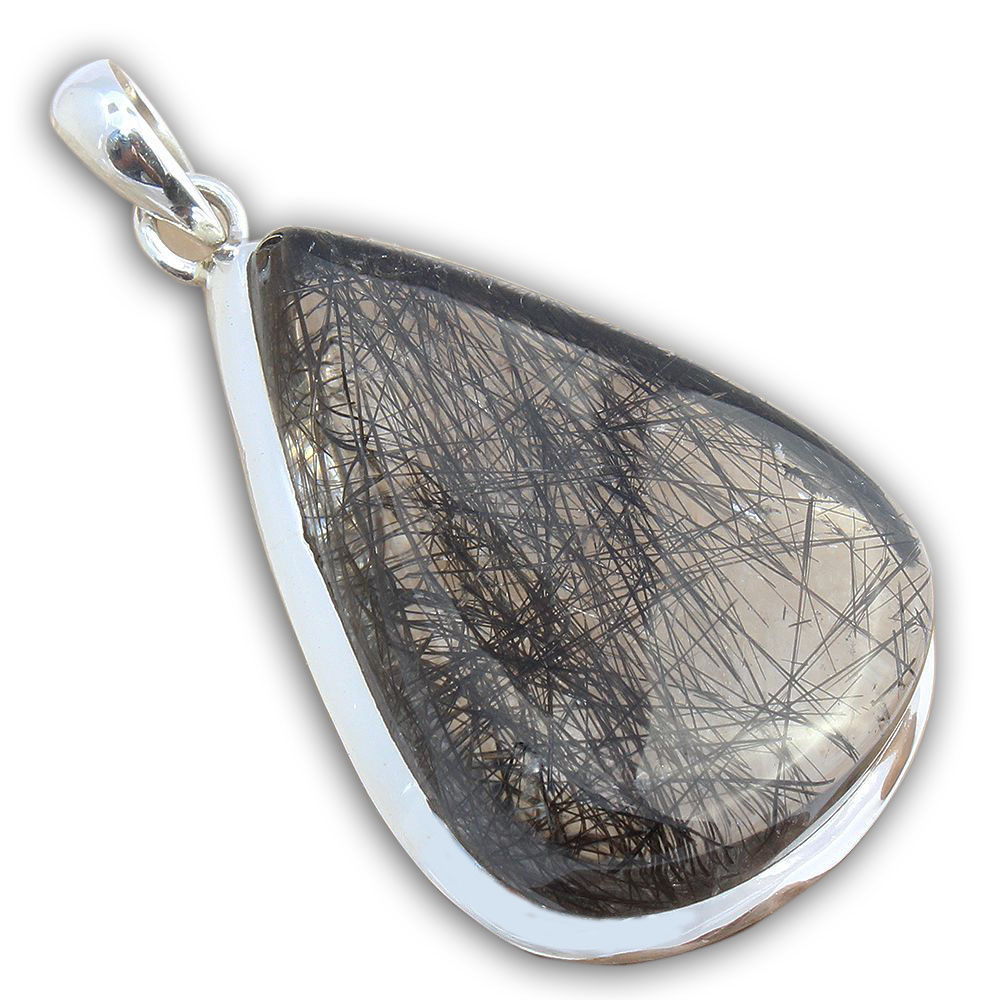 925 Sterling Silver Pendant with natural gemstone Black rutile