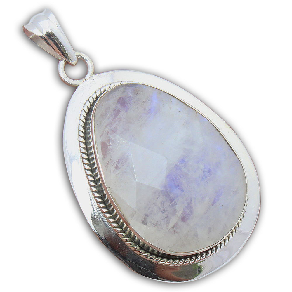 925 Sterling Silver Pendant with natural gemstone Rainbow moonstone