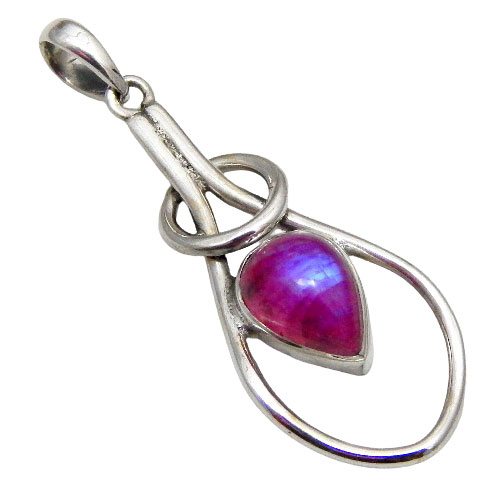 925 Sterling Silver Pendant with natural gemstone Pink Moonstone