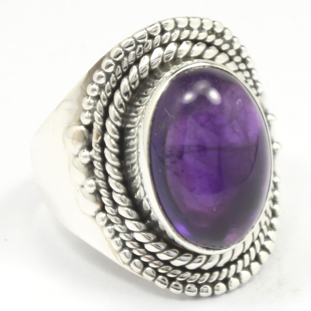 925 Sterling Silver Ring with natural gemstone Amethyst