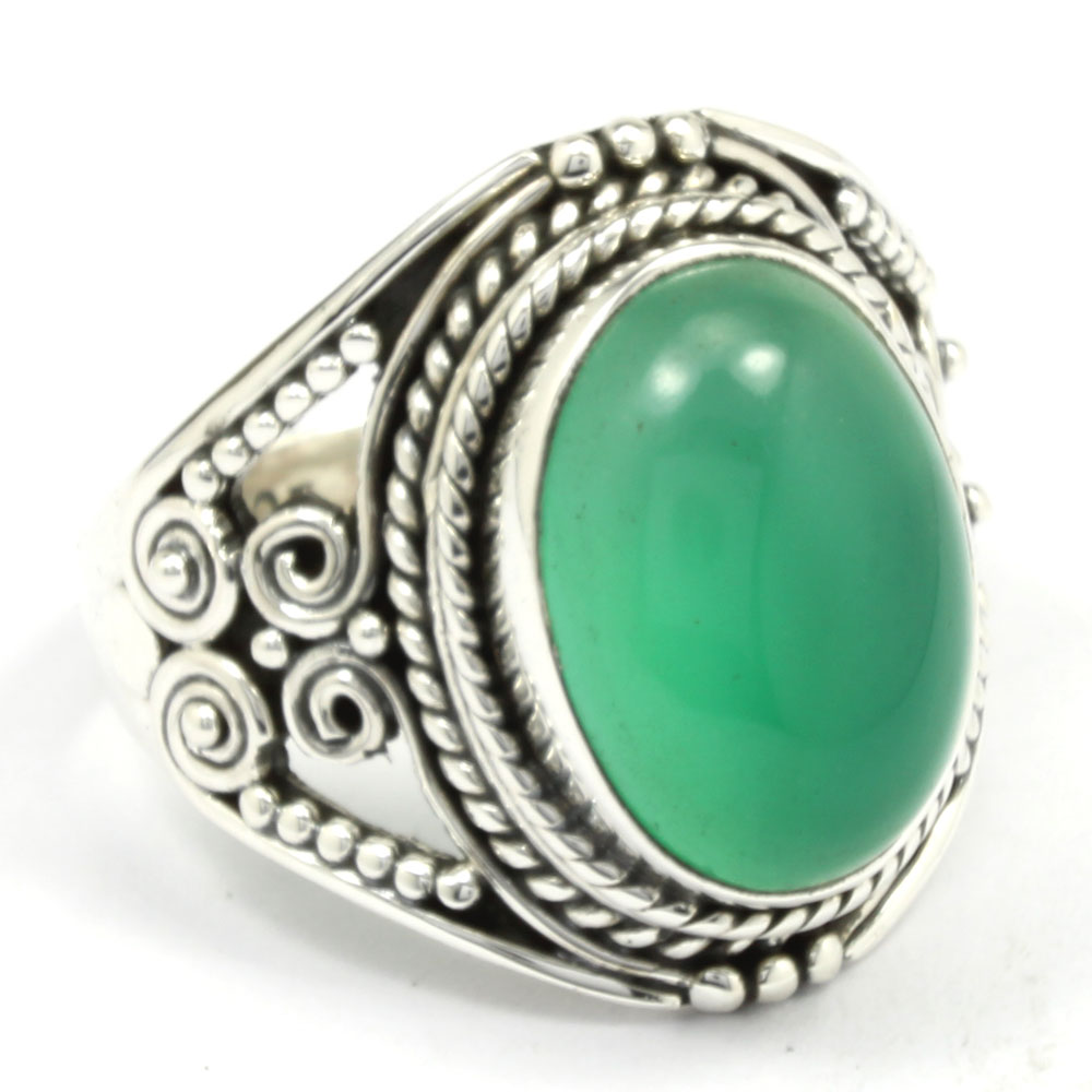 925 Sterling Silver Ring with natural gemstone Green Onyx