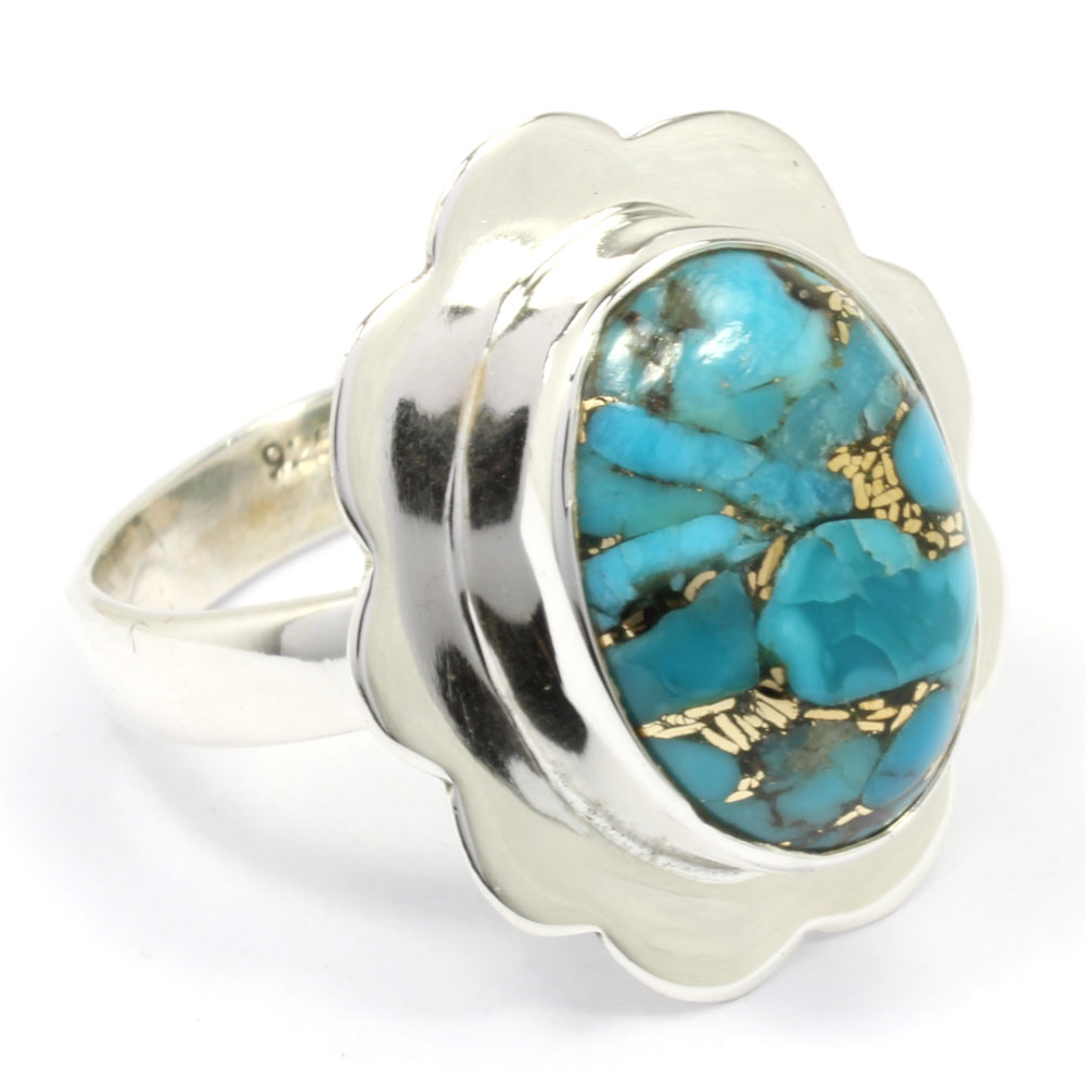 925 Sterling Silver Ring with natural gemstone Blue Copper Turquoise