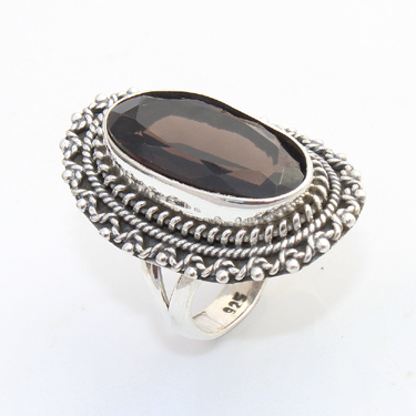 925 Sterling Silver Ring with natural gemstone Smokey Quartz