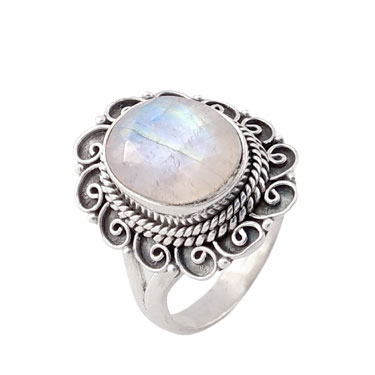 925 Sterling Silver Ring with natural gemstone Rainbow moonstone