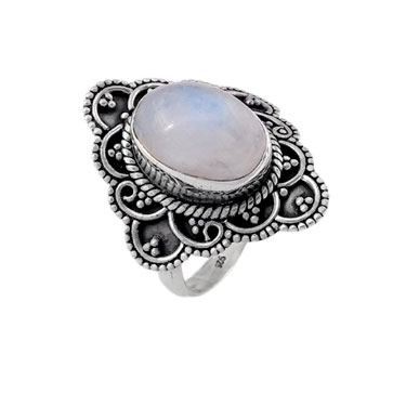 925 Sterling Silver Ring with natural gemstone Rainbow moonstone